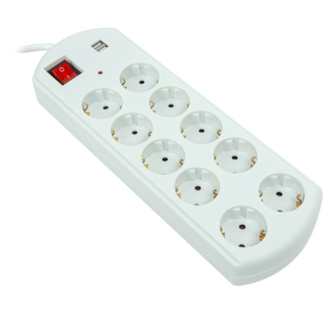 PowerPlant Мережевий фільтр живлення PowerPlant 5м, 10 розеток, USB, євро, 100% мідь (YS-N6065/5) (EX610556)