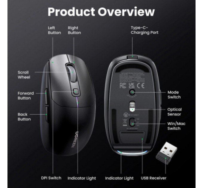 Ugreen Мишка Ugreen MU103 Wireless/Bluetooth Black (90539)