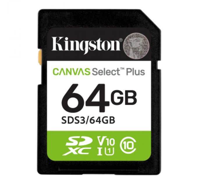Kingston Карта пам'яті Kingston 64GB SDXC class 10 UHS-I V10 A1 Canvas Select Plus (SDS3/64GB)
