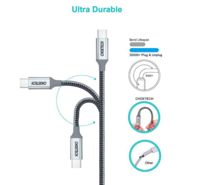 Choetech Дата кабель USB-C to USB-C 1.8m USB 2.0 100W Choetech (XCC-1002-GY)