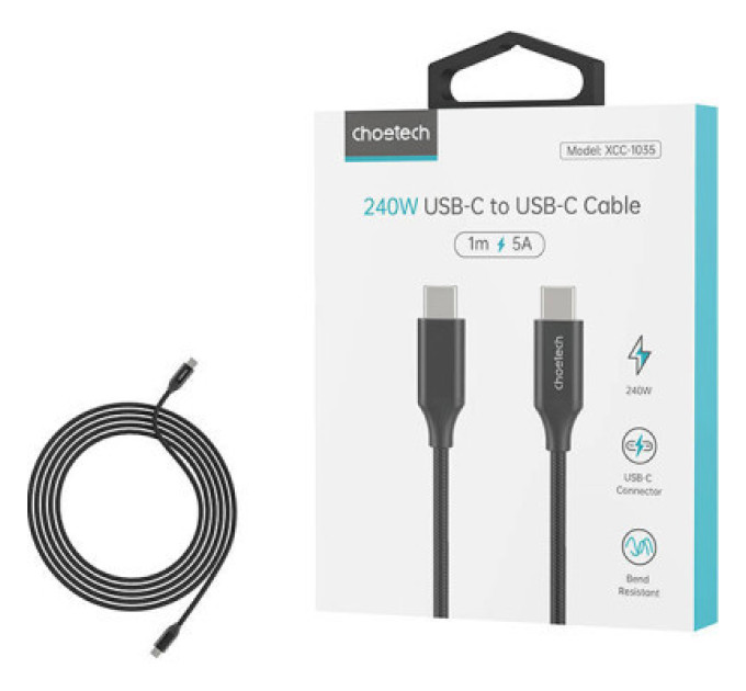 Choetech Дата кабель USB-С to USB-С 2.0m 240W USB2.0 Choetech (XCC-1036-BK)