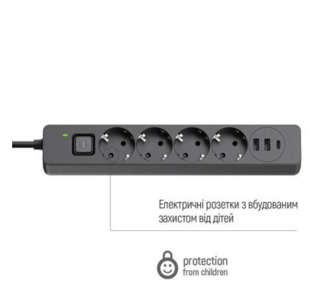 ColorWay Мережевий фільтр живлення ColorWay CW-CHE435PDB, 4 розетки/3USB 5M (CW-CHE435PDB)