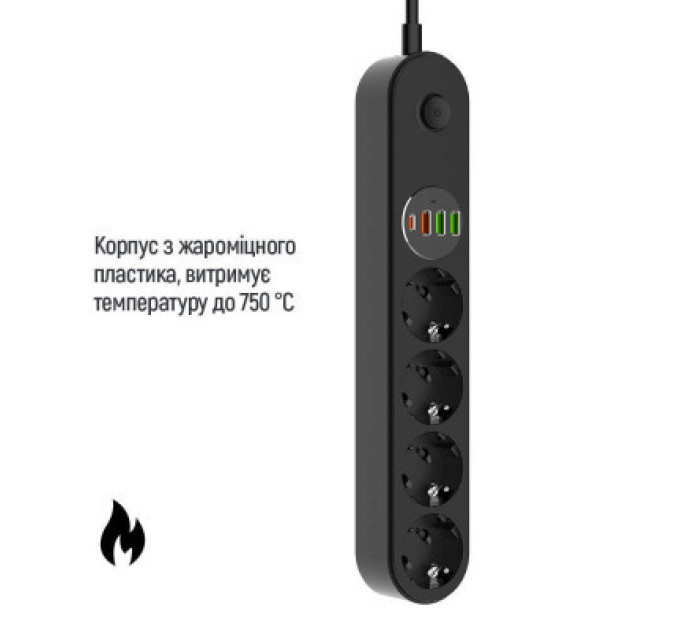 ColorWay Мережевий фільтр живлення ColorWay CW-CHE44PDB, 4 розетки/4USB 2M (CW-CHE44PDB)