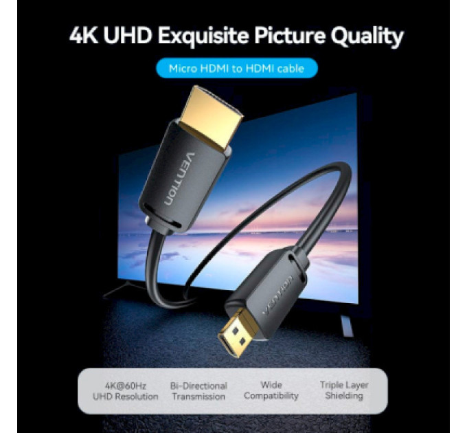 Vention Кабель мультимедійний HDMI to Micro HDMI 1.5m V2.0 4K 60Hz 18Gbps HDR Dolby Vention (AGIBG)