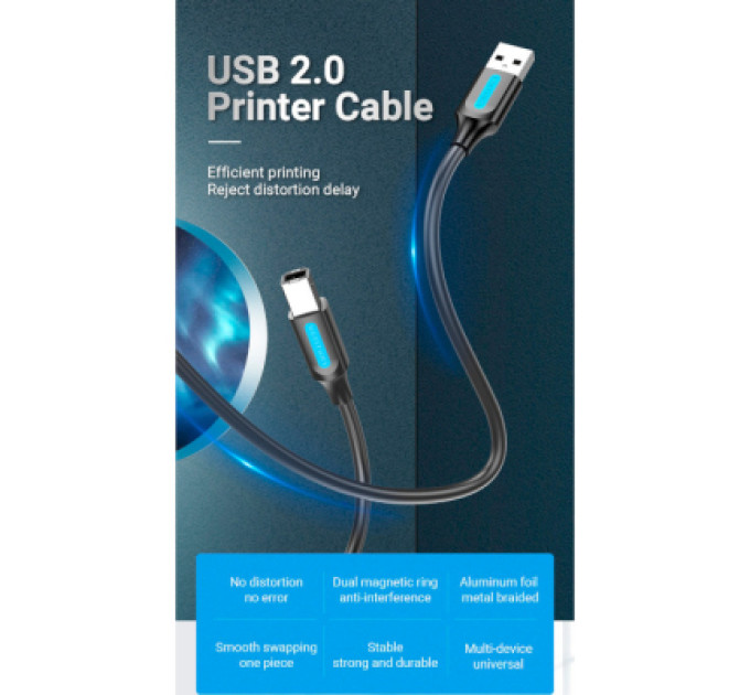 Vention Кабель для принтера USB 2.0 AM/BM 1.5m 480Mbps PVC black Vention (COQBG)