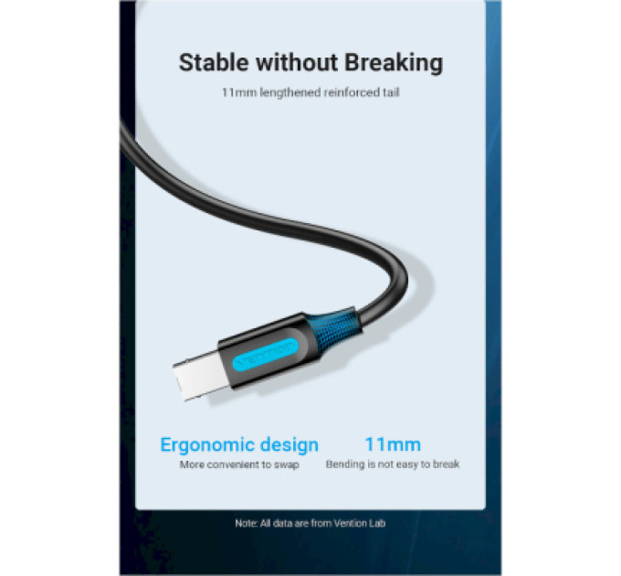 Vention Кабель для принтера USB 2.0 AM/BM 2.0m 480Mbps PVC black Vention (COQBH)