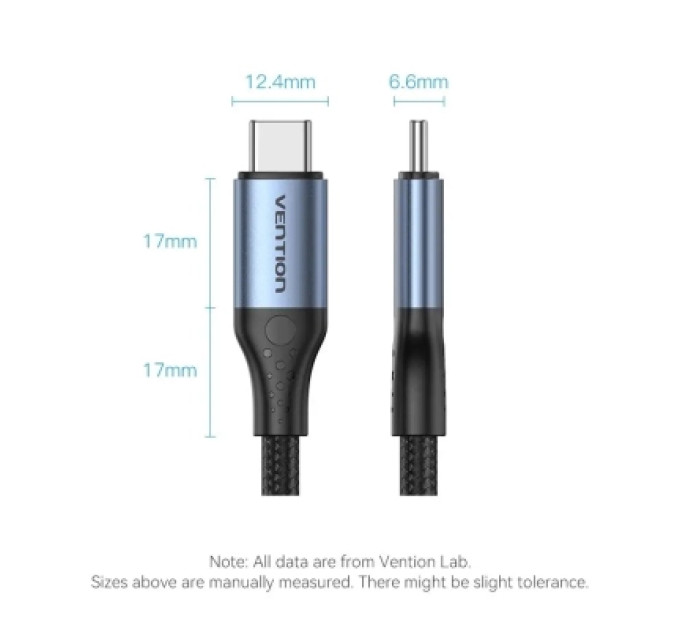 Vention Дата кабель USB-C to USB-C 1.0m USB4.0 240W (50V/5A) 8K60Hz Thunderbolt 4 Gray Aluminum Alloy Vention (TAVHF)