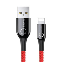 Дата кабель USB 2.0 AM to Lightning C-shaped Light Intelligent power-off Red Baseus (CALCD-09)