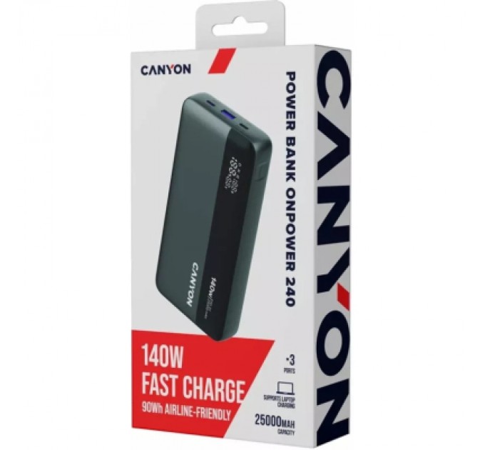 Canyon Батарея універсальна Canyon PB-240 25000mAh, PD3.1/140W, PPS, QC3.0, AFC & SCP, Digital Display (CNS-CPB240)