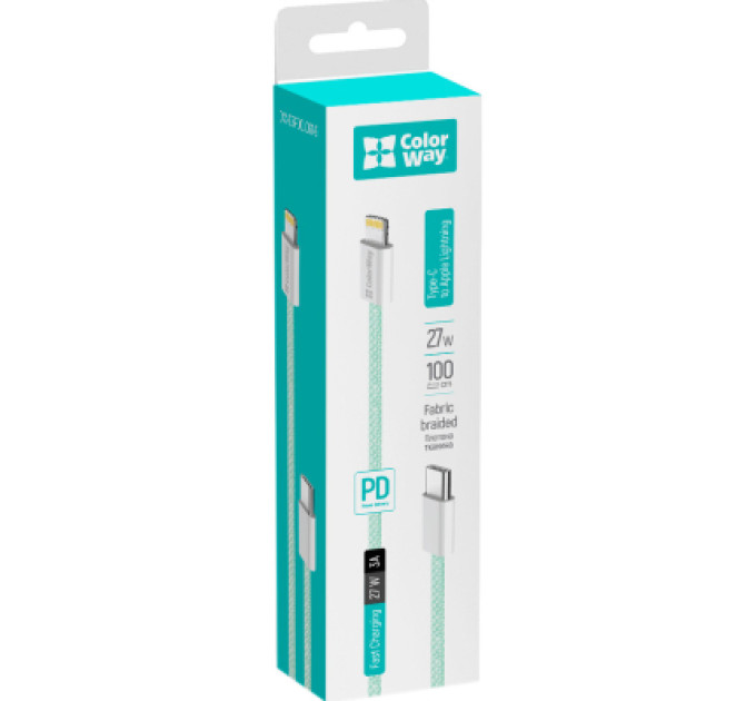 ColorWay Дата кабель USB-C to Lightning 1.0m 27W green ColorWay (CW-CBPDCL061-G)