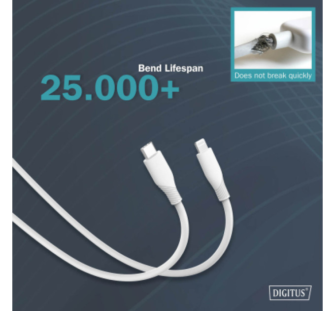 Assmann Дата кабель USB-C to Lightning 2.0m USB 2.0 60W silicone white Digitus (AK-600110-020-W)