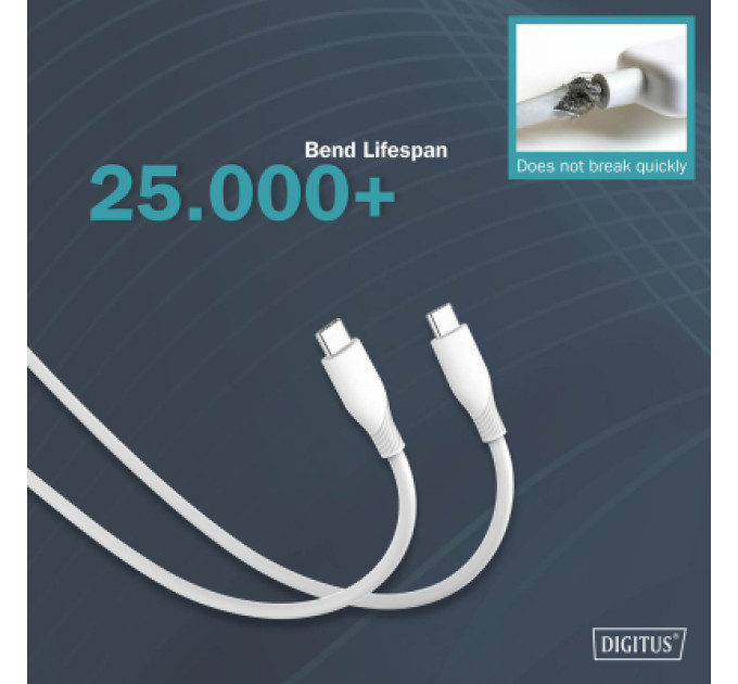 Assmann Дата кабель USB-C to USB-C 1.0m USB 2.0 60W silicone white Digitus (AK-300341-010-W)