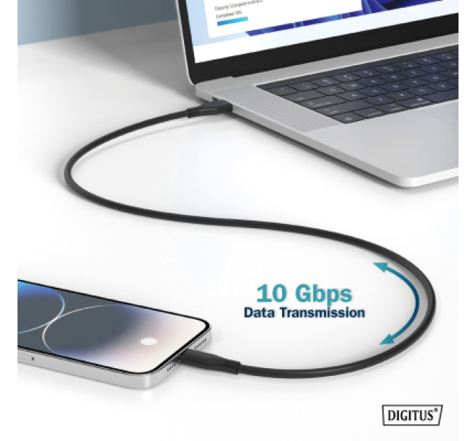 Digitus Дата кабель USB-C to USB-C 1.0m USB 3.2 Gen2 10G 100W 4K silicone black Digitus (AK-300342-010-S)