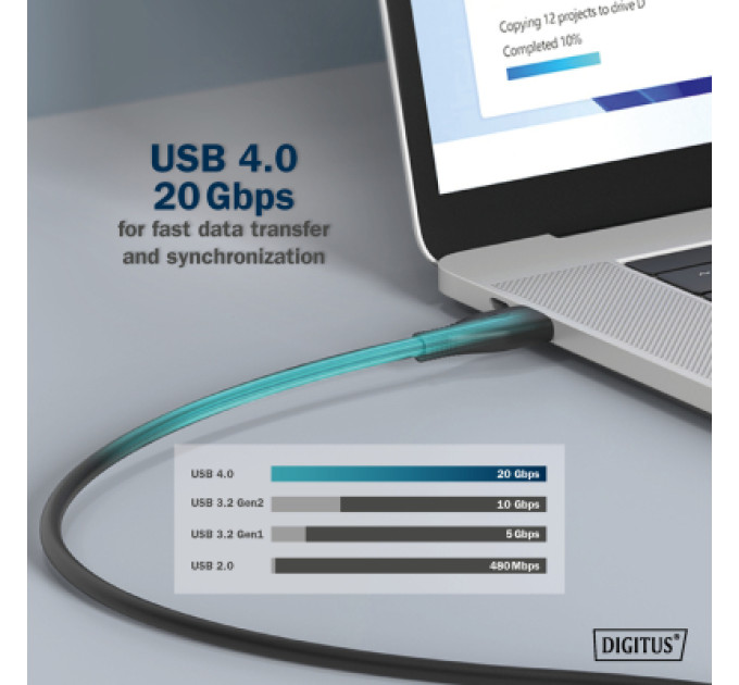 Digitus Дата кабель USB-C to USB-C 2.0m USB 4.0 Gen2 20G 240W 8K silicone black Digitus (AK-300344-020-S)