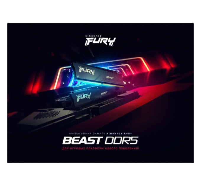 Kingston Модуль пам'яті для комп'ютера DDR5 32GB (2x16GB) 5600 MHz Beast Black Kingston Fury (ex.HyperX) (KF556C40BBK2-32)