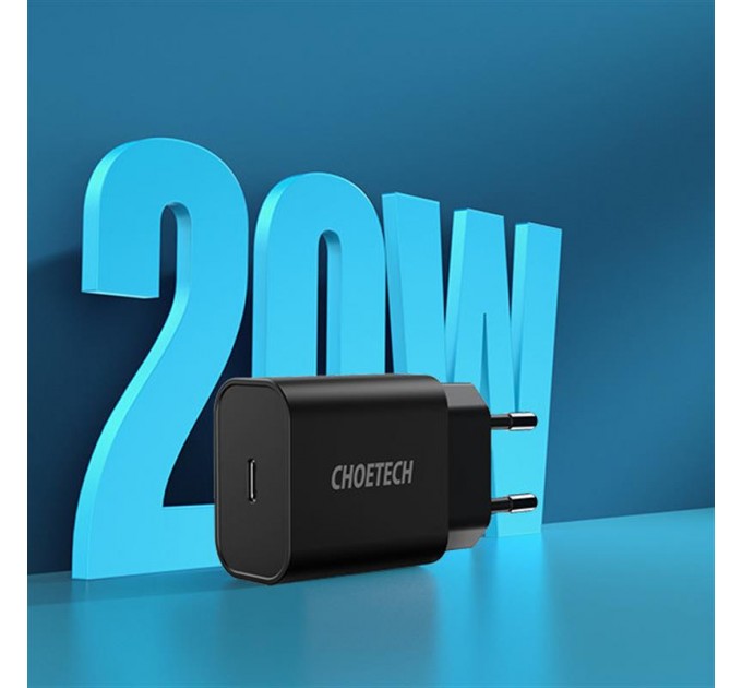 Choetech Мережевий зарядний пристрій Choetech (1USBх3A) Type-C PD20W Charger Black (Q5004-EU)