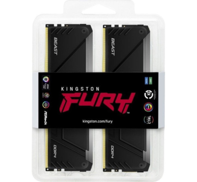 Kingston Fury (ex.HyperX) Модуль пам'яті для комп'ютера DDR4 16GB (2x8GB) 3600 MHz Beast RGB Kingston Fury (ex.HyperX) (KF436C17BB2AK2/16)