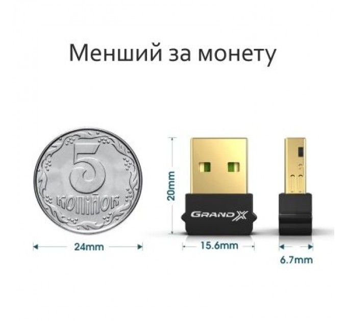 Grand-X Bluetooth-адаптер Grand-X 5.0 Realtek RTL8761B, 7 devices, aptX, Low Energy (BT50G)