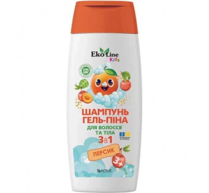 EcoLine Дитячий шампунь EcoLine KIDS 3 в 1 (шампунь-гель-піна) персик 250 мл (4823115503558)