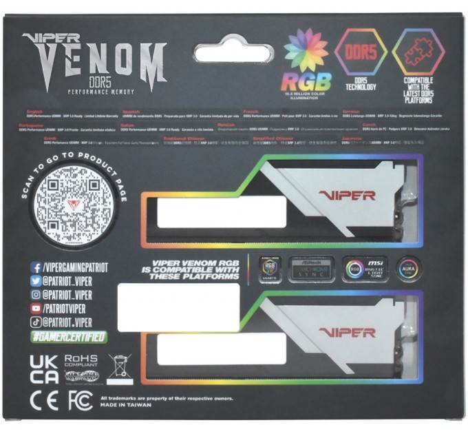 Patriot Модуль пам'яті для комп'ютера DDR5 64GB (2x32GB) 6000 MHz Viper Venom RGB Patriot (PVVR564G600C30K)