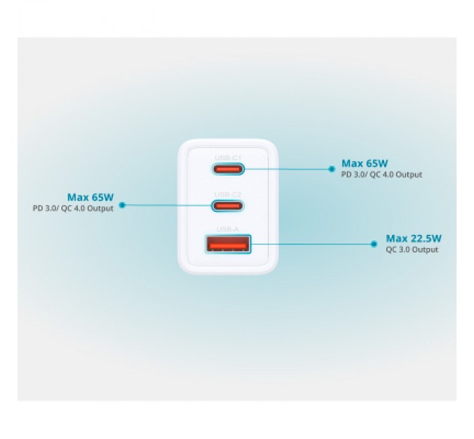 D-Link Зарядний пристрій D-Link 2xUSB-C + 1xUSB-A 65W GaN white (DCP-651)