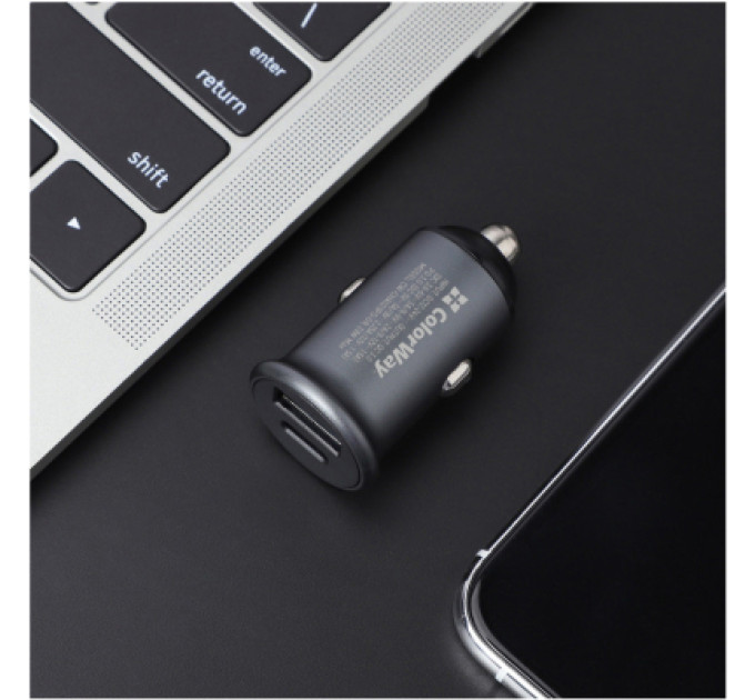 ColorWay Зарядний пристрій ColorWay 2USB Car (Type-C PD20W + USB QC3.0 ) (38W) Gray (CW-CHA029PD-GR)