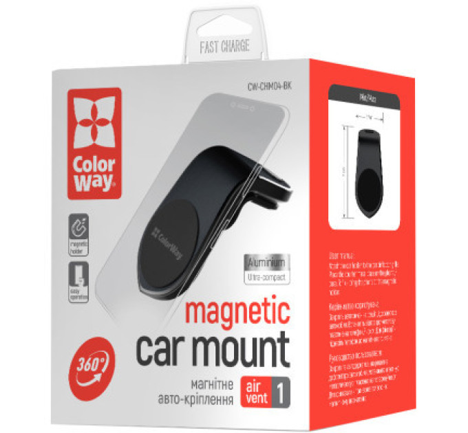 ColorWay Універсальний автотримач ColorWay Magnetic Metallic Air Vent-1 Black (CW-CHM04-BK)