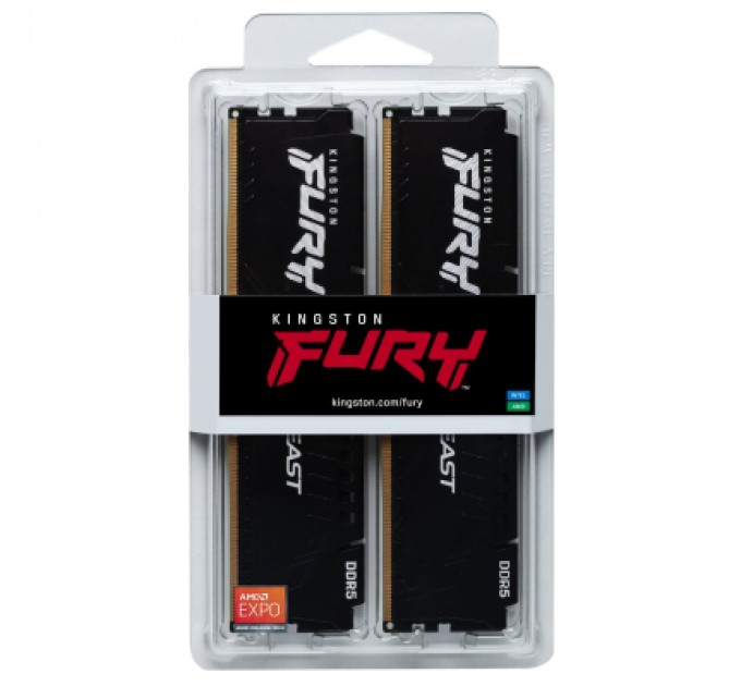 Kingston Fury (ex.HyperX) Модуль пам'яті для комп'ютера DDR5 32GB (2x16GB) 6800 MHz Beast Black EXPO Kingston Fury (ex.HyperX) (KF568C34BBEK2-32)