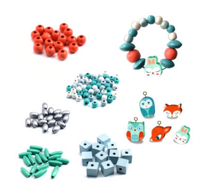 Djeco Набір для творчості Djeco з дерев'яними намистинами Маленькі тварини (DJ09807)