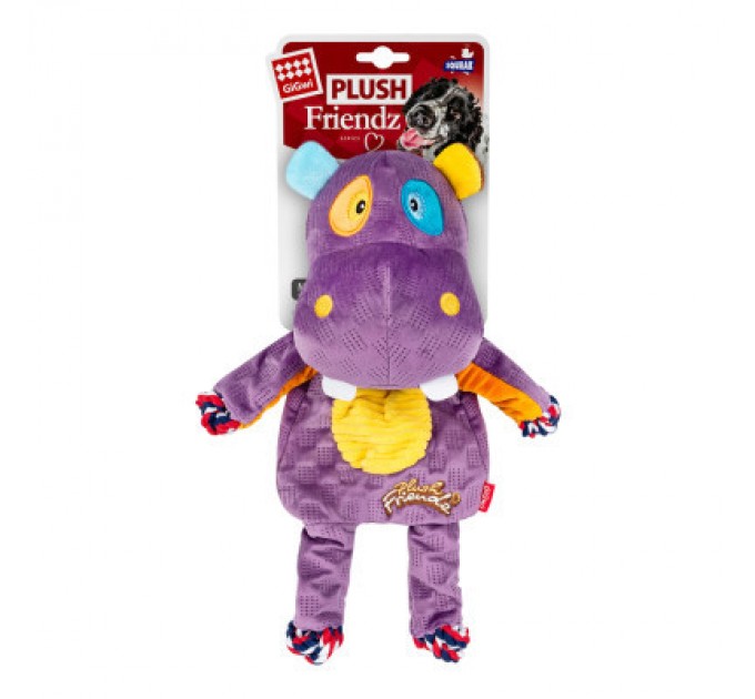 GiGwi Іграшка для собак GiGwi Plush Бегемот з мотузками та пищалкою 34 см (2255)
