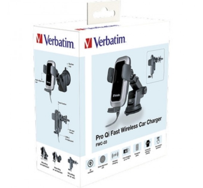 Verbatim Універсальний автотримач Verbatim FWC-03 with Pro Qi Fast Wireless Car Charger (49554)