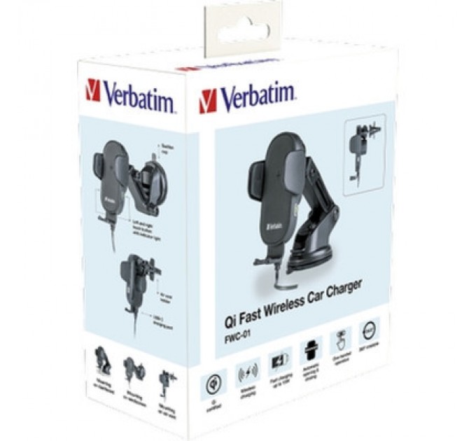 Verbatim Універсальний автотримач Verbatim FWC-01 with Qi Fast Wireless Car Charger (49552)