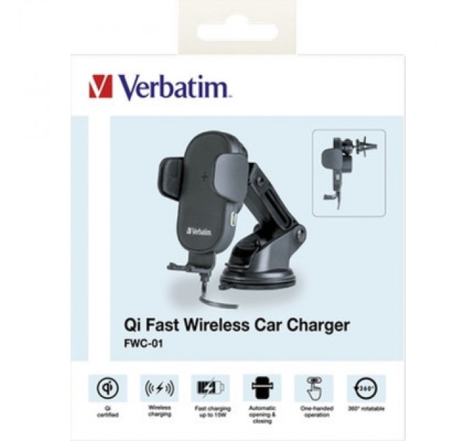 Verbatim Універсальний автотримач Verbatim FWC-01 with Qi Fast Wireless Car Charger (49552)