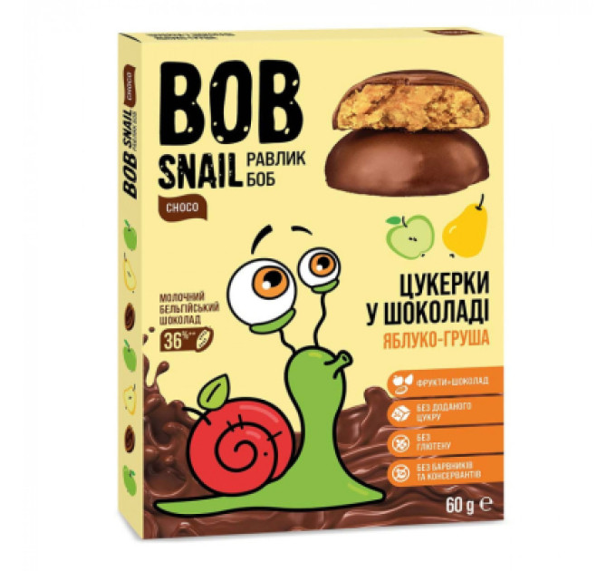 Bob Snail Цукерка Bob Snail Равлик Боб Яблуко Груша в молочному шоколаді 60 г (4820219341604)