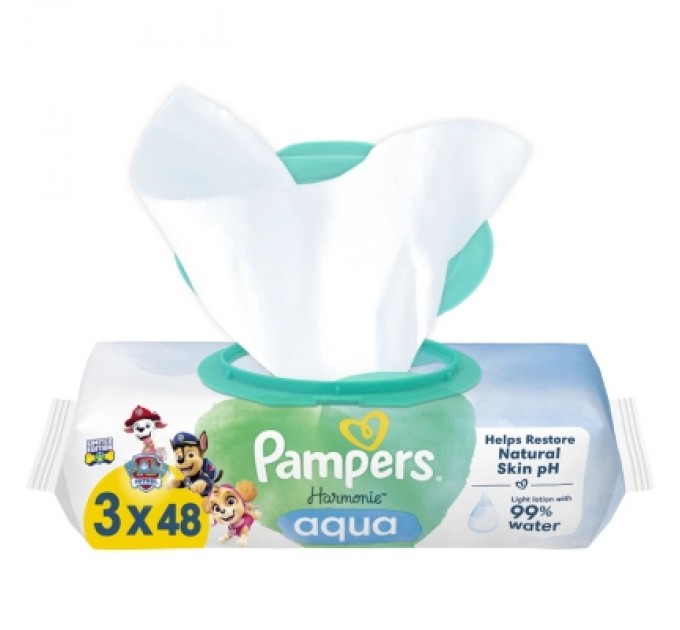 Pampers Дитячі вологі серветки Pampers Harmonie Aqua Щенячий Патруль 48 шт х 3 пачки (144 шт) (8700216722476)