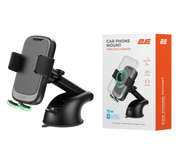 2E Універсальний автотримач 2E 4.7-7", Wireless Qi 15W, USB-A/QC/3.0/30W, USB-С/PD/30W (2E-WCQ01-10)