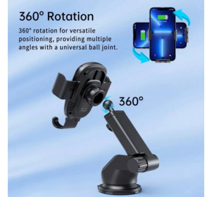 Choetech Універсальний автотримач Choetech Gravity Car Wireless 15W Charger 4.7-7.2" Black (T203-F-ACBK)