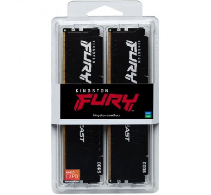 Kingston Fury (ex.HyperX) Модуль пам'яті для комп'ютера DDR5 64GB (2x32GB) 5600 MHz Fury Beast Black Kingston Fury (ex.HyperX) (KF556C36BBE2K2-64)