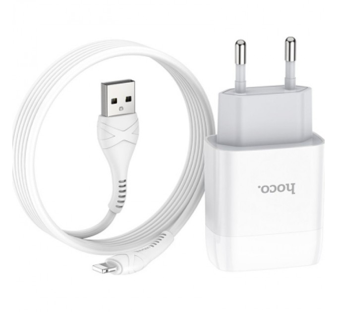 HOCO Зарядний пристрій HOCO C73A Glorious 2xUSB + cable USB to Lightning White (6931474713056)