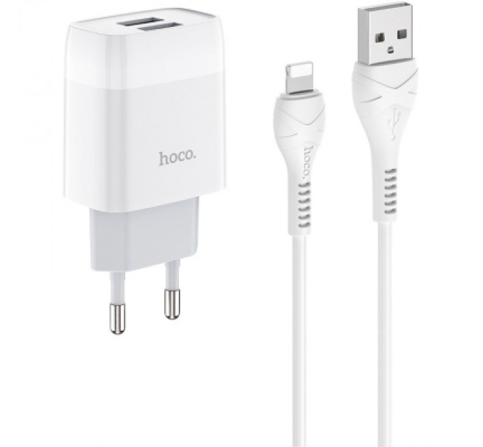 HOCO Зарядний пристрій HOCO C73A Glorious 2xUSB + cable USB to Lightning White (6931474713056)