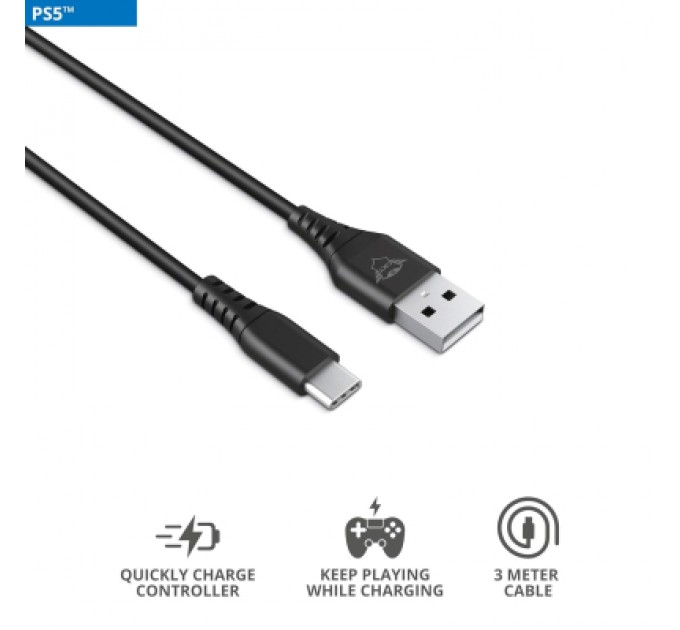 Trust Дата кабель USB 2.0 AM to USB-C 3.0m GXT 226 for PS5 black Trust (24168_TRUST)