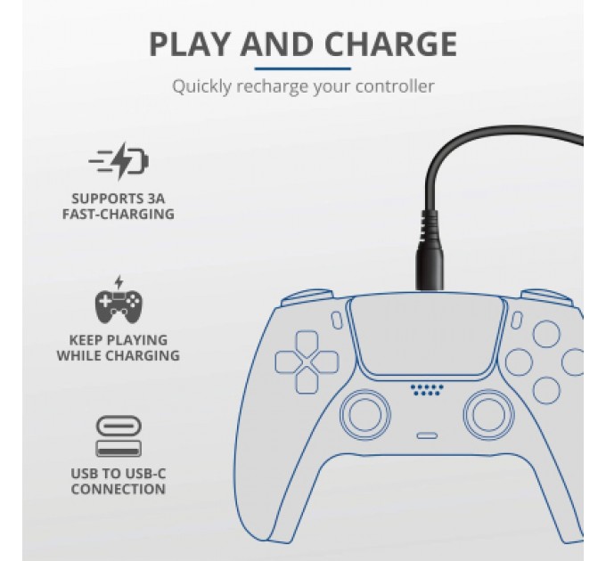 Trust Дата кабель USB 2.0 AM to USB-C 3.0m GXT 226 for PS5 black Trust (24168_TRUST)