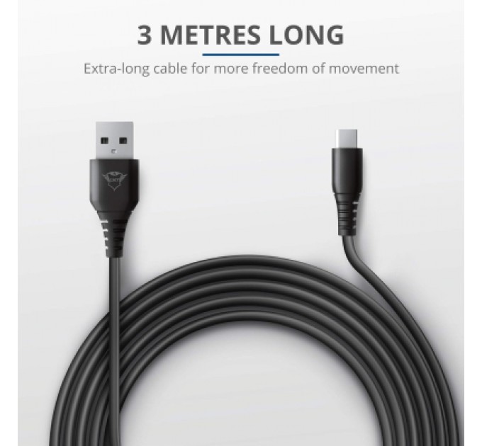 Trust Дата кабель USB 2.0 AM to USB-C 3.0m GXT 226 for PS5 black Trust (24168_TRUST)
