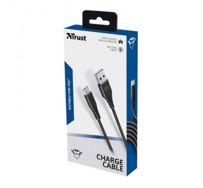 Trust Дата кабель USB 2.0 AM to USB-C 3.0m GXT 226 for PS5 black Trust (24168_TRUST)