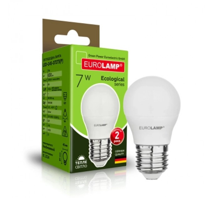 Eurolamp Лампочка Eurolamp LED ECO серия "P" G45 7W 630Lm E27 3000K (LED-G45-07273(P))