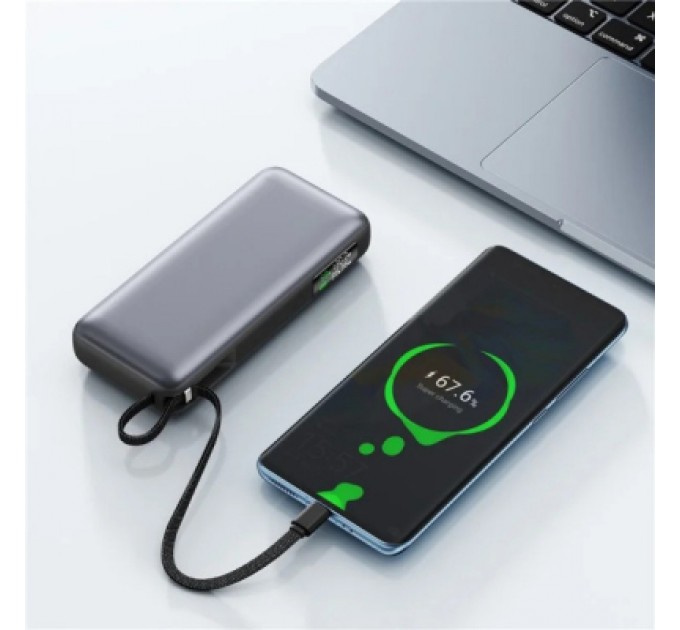 Acefast Батарея універсальна Acefast 20000mAh 130W PD, QC/3.0 USB-A+USB-C In/Out,build-in cable M22 Gray (6974316283904)