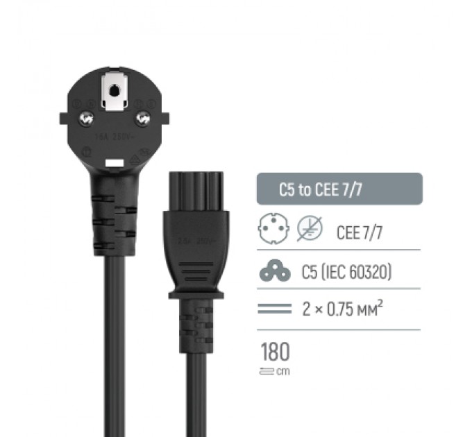 ColorWay Кабель живлення C5 1.8m black ColorWay (CW-CBP083-BK)