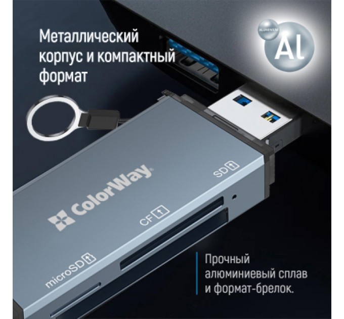 ColorWay Зчитувач флеш-карт ColorWay USB 2.0/USB-C to CF/SD/MicroSD (CW-CR-01)