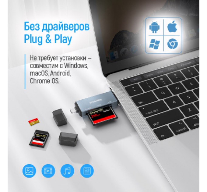 ColorWay Зчитувач флеш-карт ColorWay USB 2.0/USB-C to CF/SD/MicroSD (CW-CR-01)