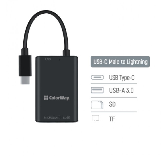 ColorWay Зчитувач флеш-карт ColorWay USB-C to USB 3.0/SD/MicroSD (CW-CR-02)
